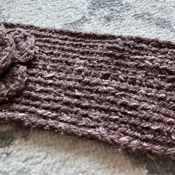 Brown Knit/Crochet Headband/Ear Warmer Flower Button Back One Size - Picture 8 of 11